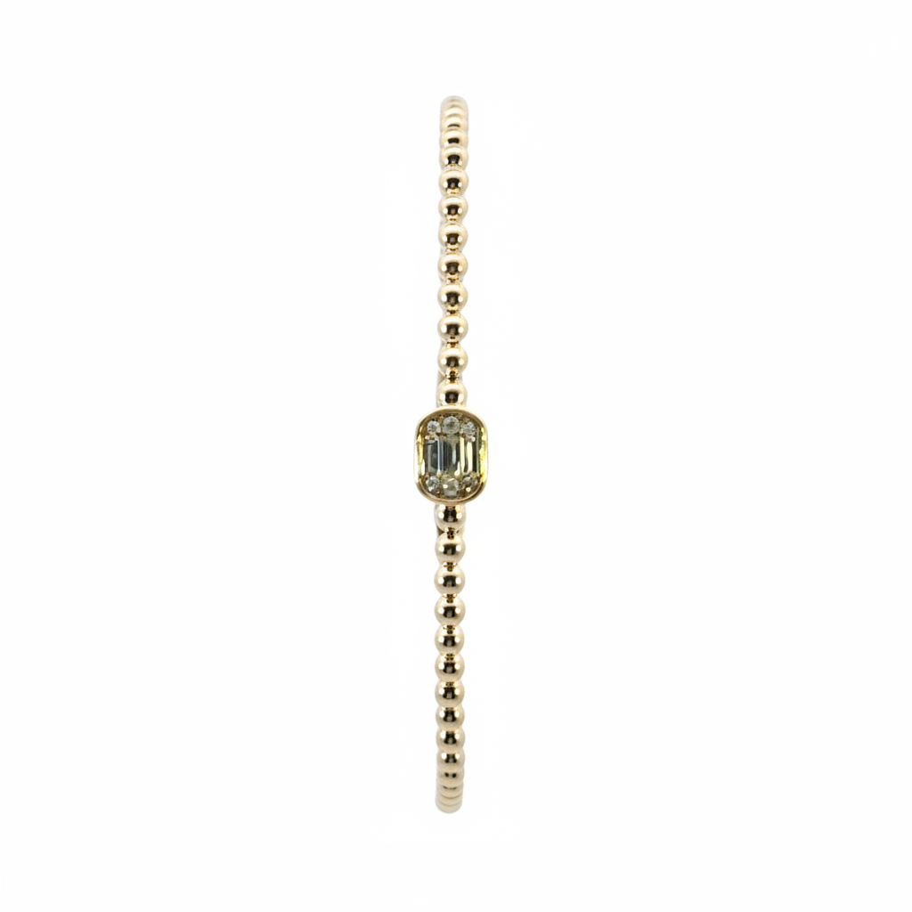 BNB68644. 14K Solid Gold Baguette Diamond Beaded Bangle
