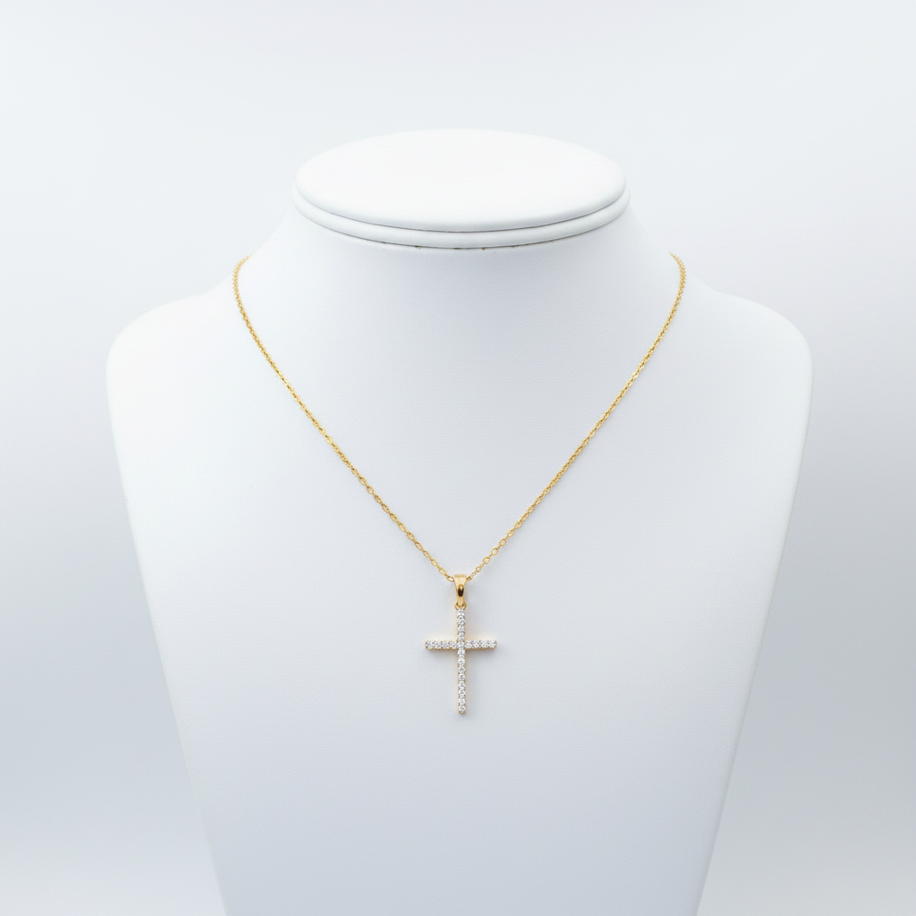 PN115432Y14DI1. 14K Solid Gold Cross Diamond Charm