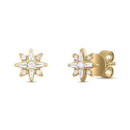 EFC54266. 14K Solid Gold Diamond Star Studs