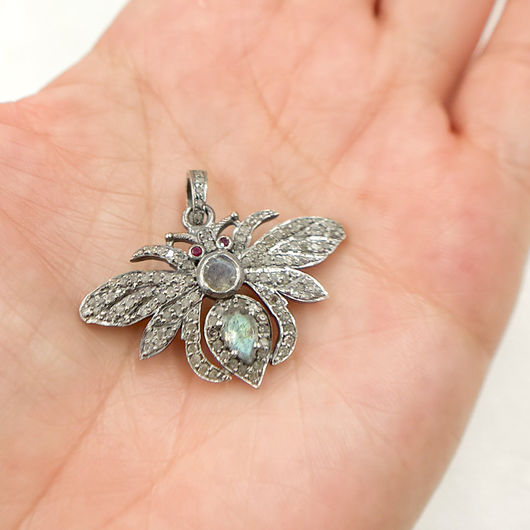 DP394. Diamond Sterling Silver Bee Pendant with Gemstone