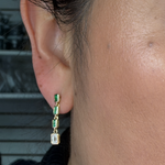 Load image into Gallery viewer, 14k Solid Gold Diamond and Emerald Dangle Rectangle Earrings. EFI51973EM
