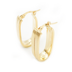 Load image into Gallery viewer, 15850022147. 14K Solid Gold Smooth and Ribbed Rectangular Hollow Hoop Earrings
