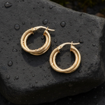 Load image into Gallery viewer, 15850006741. 14K Solid Gold Smooth and Textured Twisted Triple Hollow Hoop Earrings
