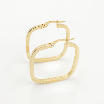 Buy Now 14K Solid Gold Textured Square Hollow Hoop Earrings