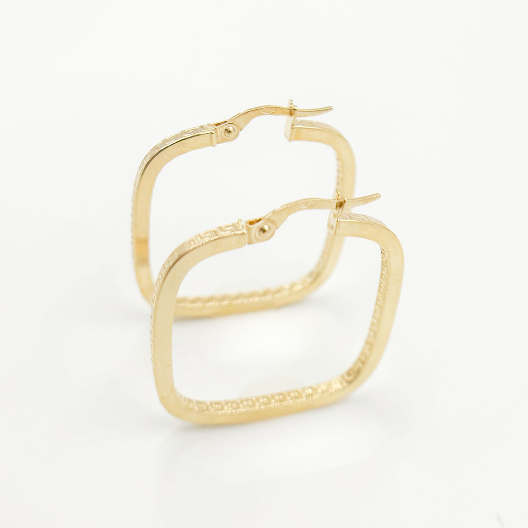 15850000415. 14K Solid Gold Textured Square Hollow Hoop Earrings