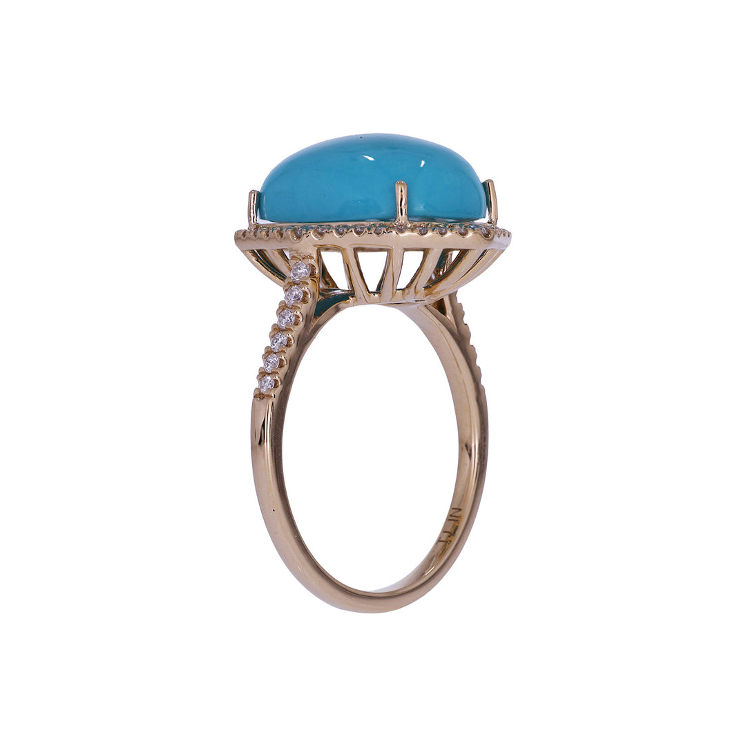 CR97302TQ14X10. 18K Solid Gold Diamond & Turquoise Ring