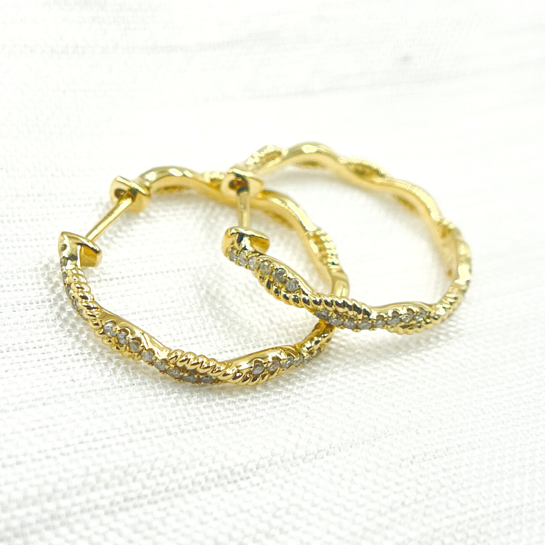 14K Solid Gold Cross Hoop Earrings. GDT101