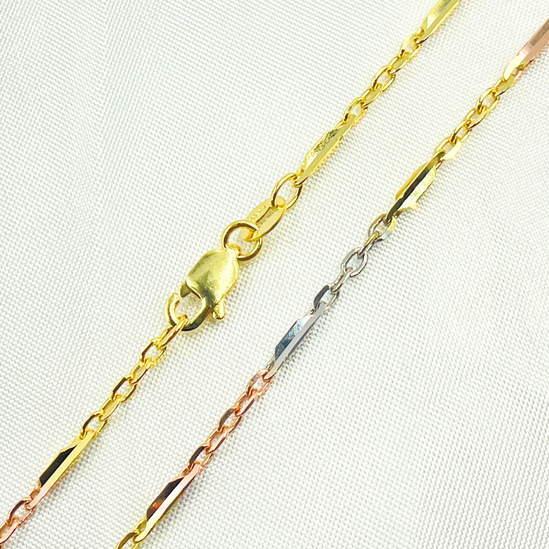 050R22BQT4P2L603. 14k Solid Gold Tri-Color Bar Chain