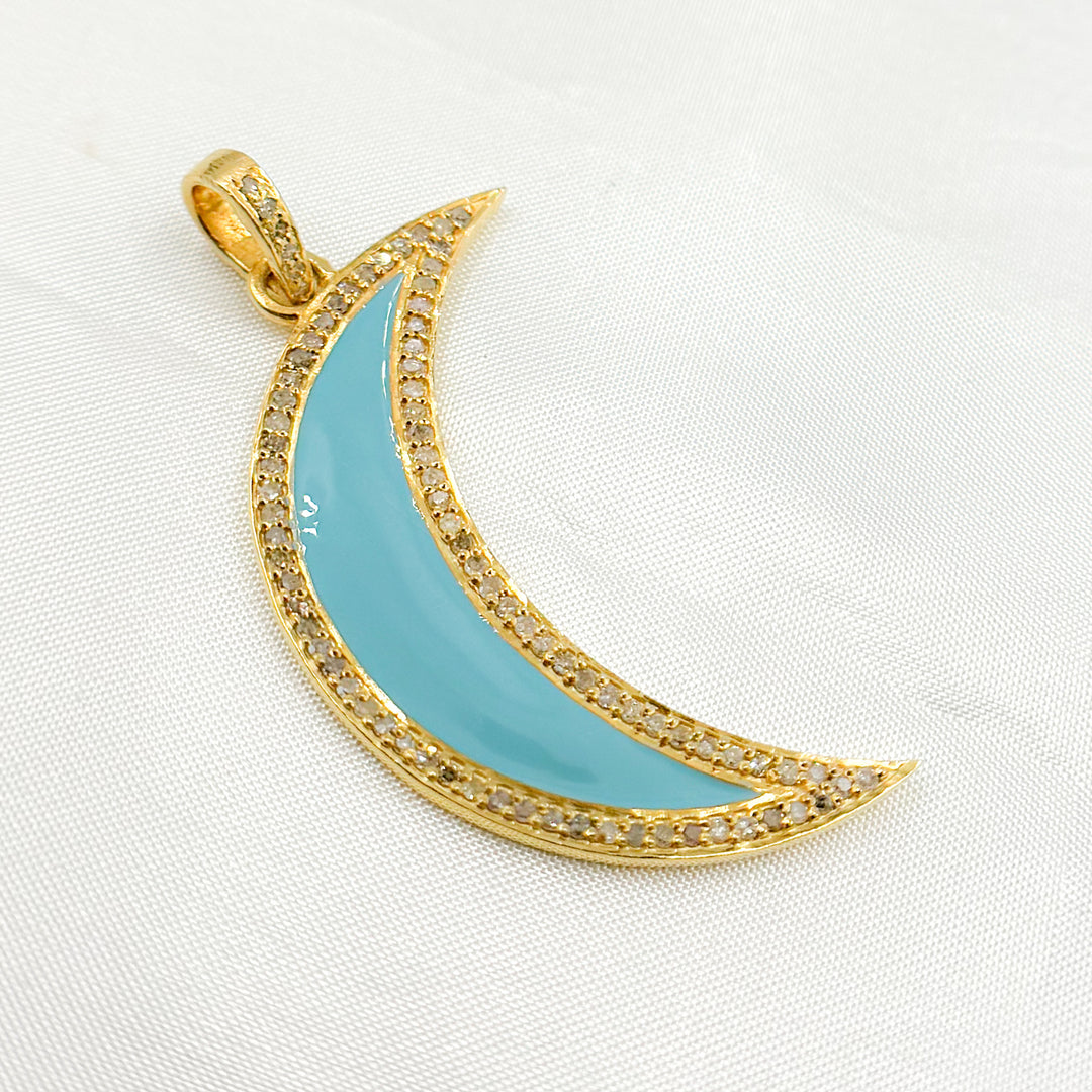 DP476A. Diamond Sterling Silver Moon Enamel Pendant