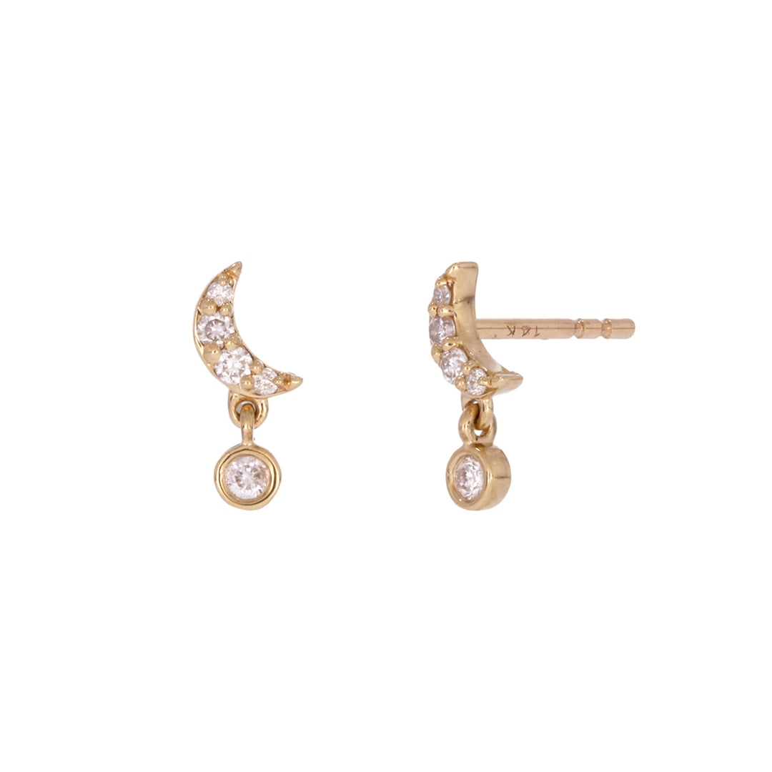 EFB54156. 14K Solid Gold Diamond Moon Studs Earrings