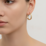 Load image into Gallery viewer, 15850023956. 14K Solid Gold Smooth and Textured Hexagonal Hollow Hoop Earrings