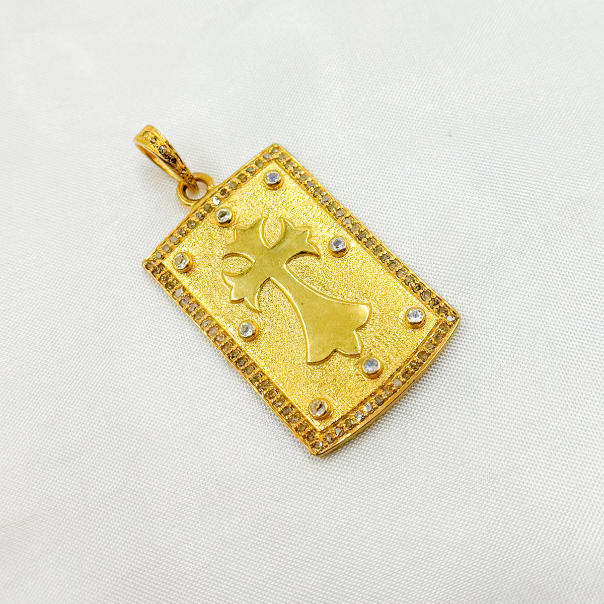 DP312. Diamond Sterling Silver Rectangle Cross Pendant with Gemstone