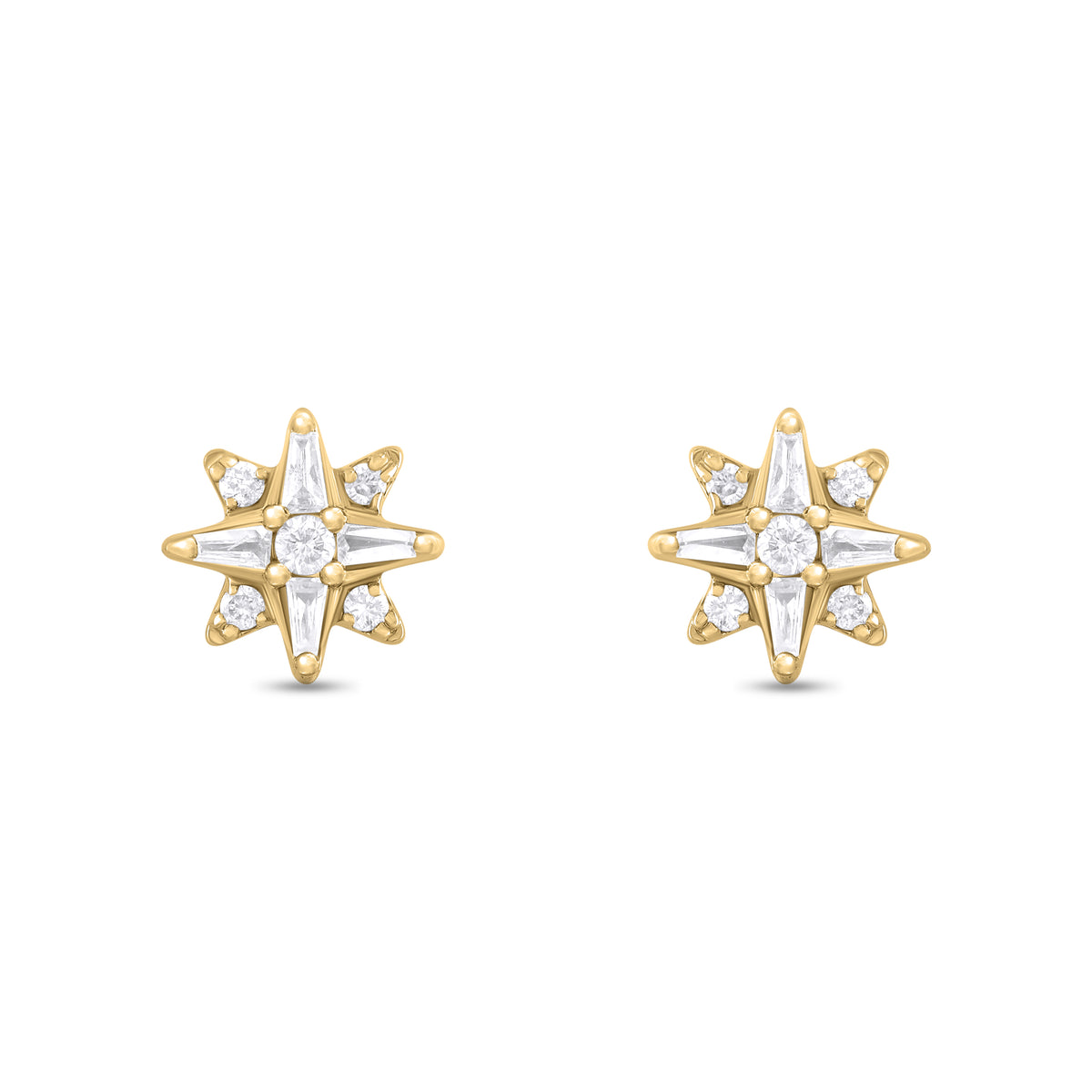 EFC54266. 14K Solid Gold Diamond Star Studs