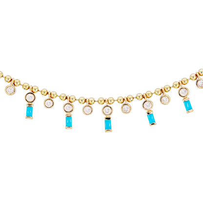 NFK71702. 14K Solid Gold Diamond and Gemstone Necklace
