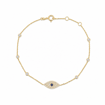 BR401077. 14k Solid Gold Diamond and Gemstone Eye Bracelet