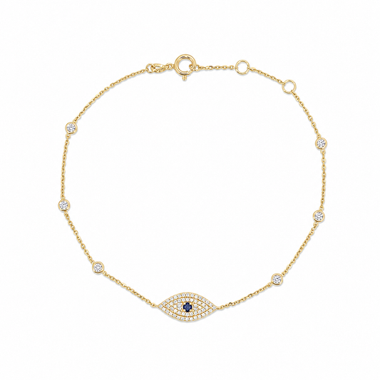 BR401077. 14k Solid Gold Diamond and Gemstone Eye Bracelet