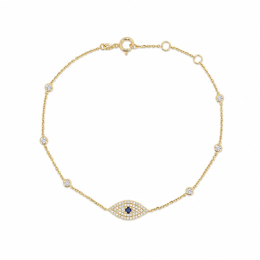 BR401077. 14k Solid Gold Diamond and Gemstone Eye Bracelet