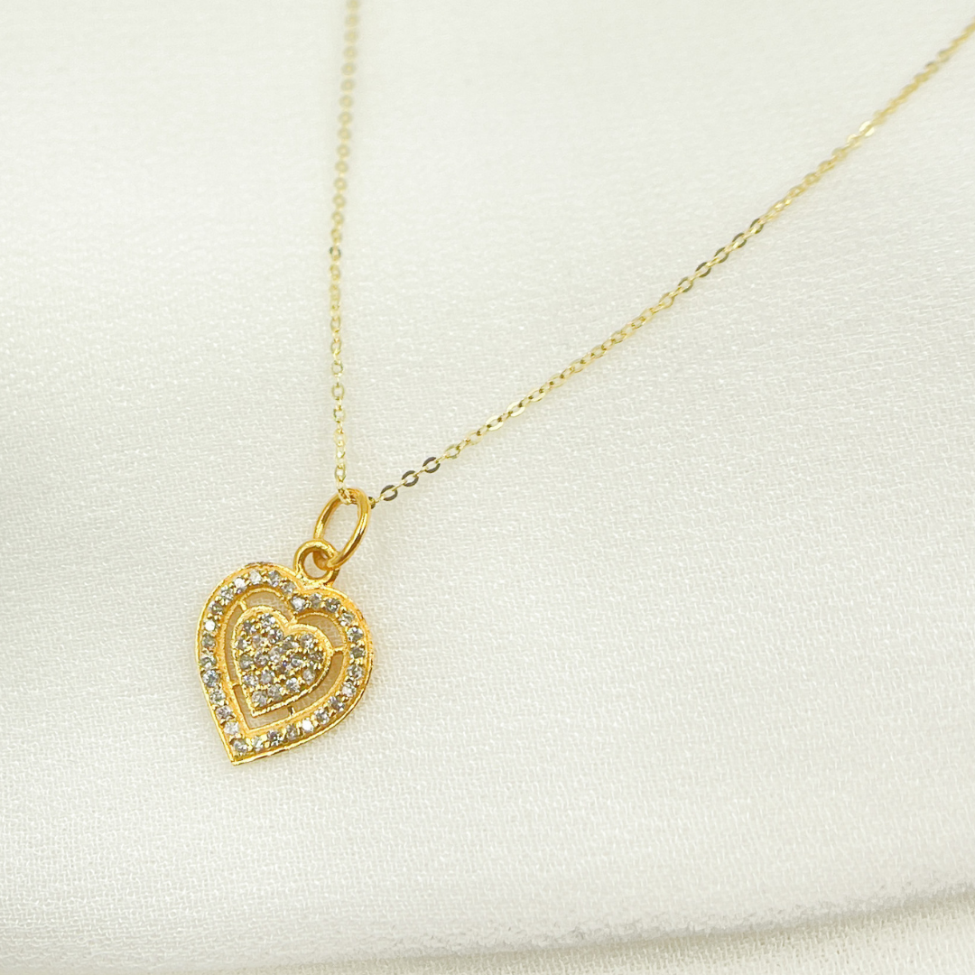 14K Solid Gold Heart Charm with Diamond and Gemstone. GDP305