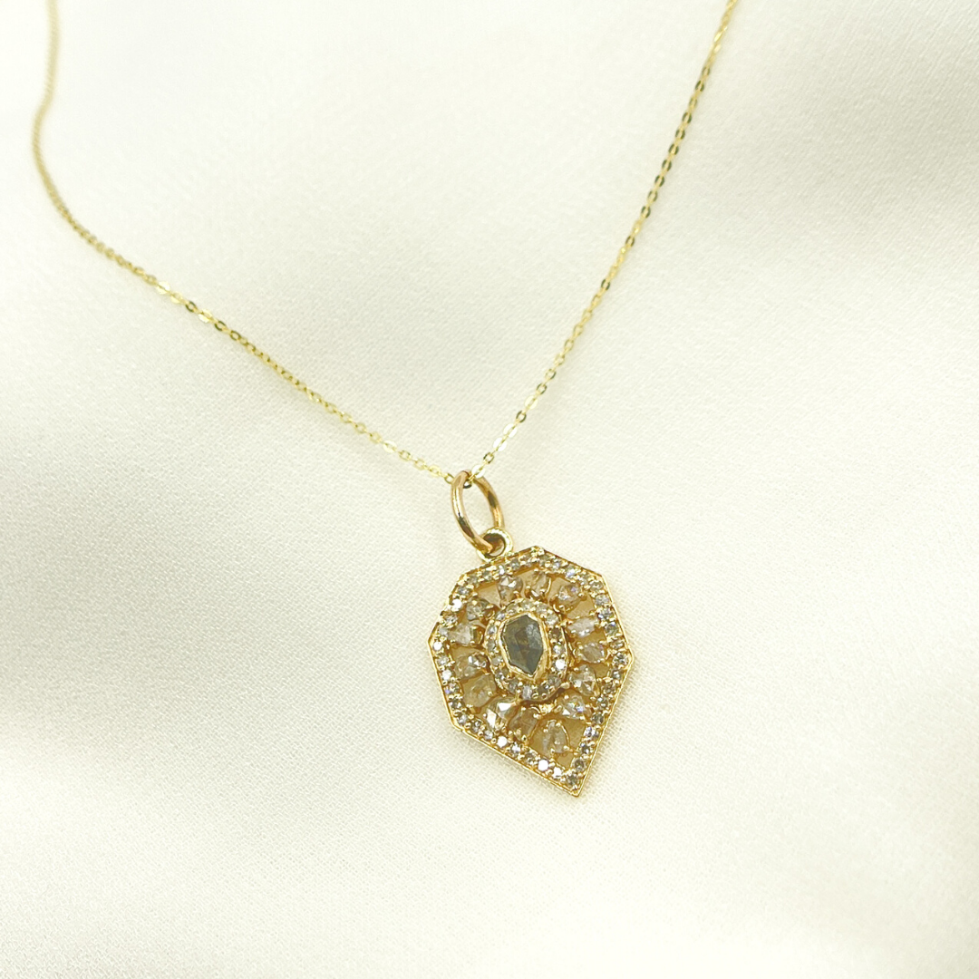 14K Solid Gold Charm Diamond Pendant with Diamonds. KG74