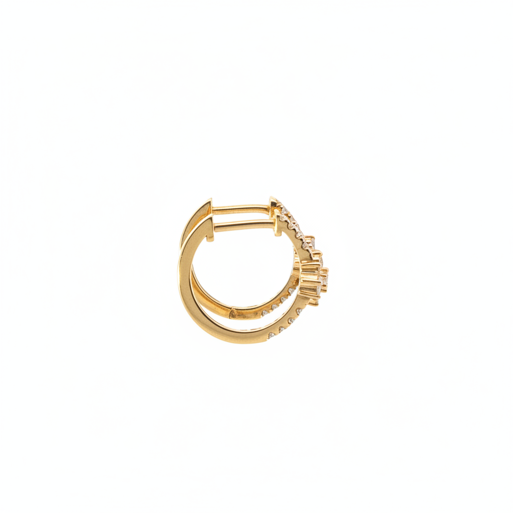 EHF57627. 14K Solid Yellow Gold Diamond Flower Hoop Earrings