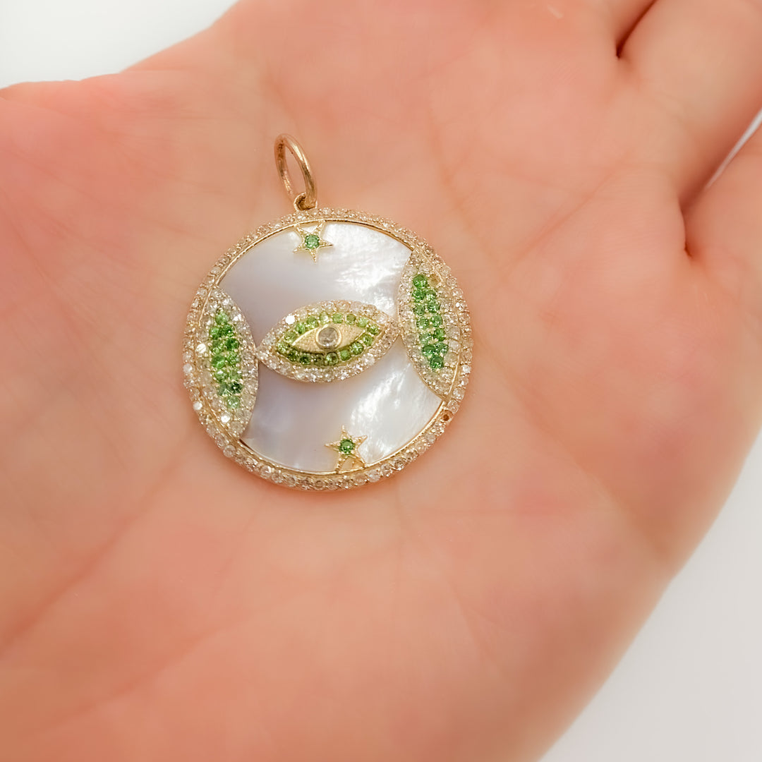 Buy Now Gold Round Evil Eye and Stars Pendant