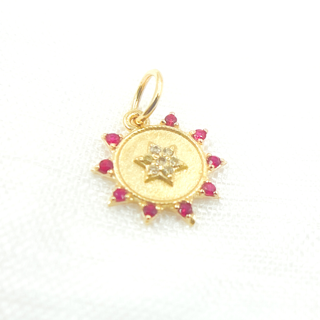 GDP442. 14K Solid Gold Diamond Circle Charm with Star