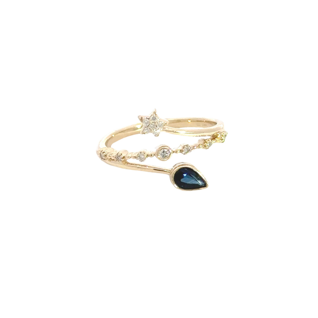 14k Solid Gold Diamond and Blue Sapphire Ring. RN412074Y14SA1