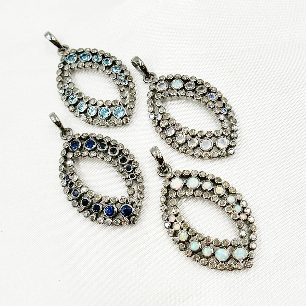 DSP041. Diamond Silver Gemstone Leaf Pendant