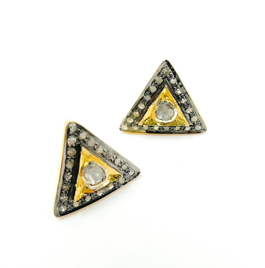 DE046. Diamond and Polki Diamond Sterling Silver Triangle Studs