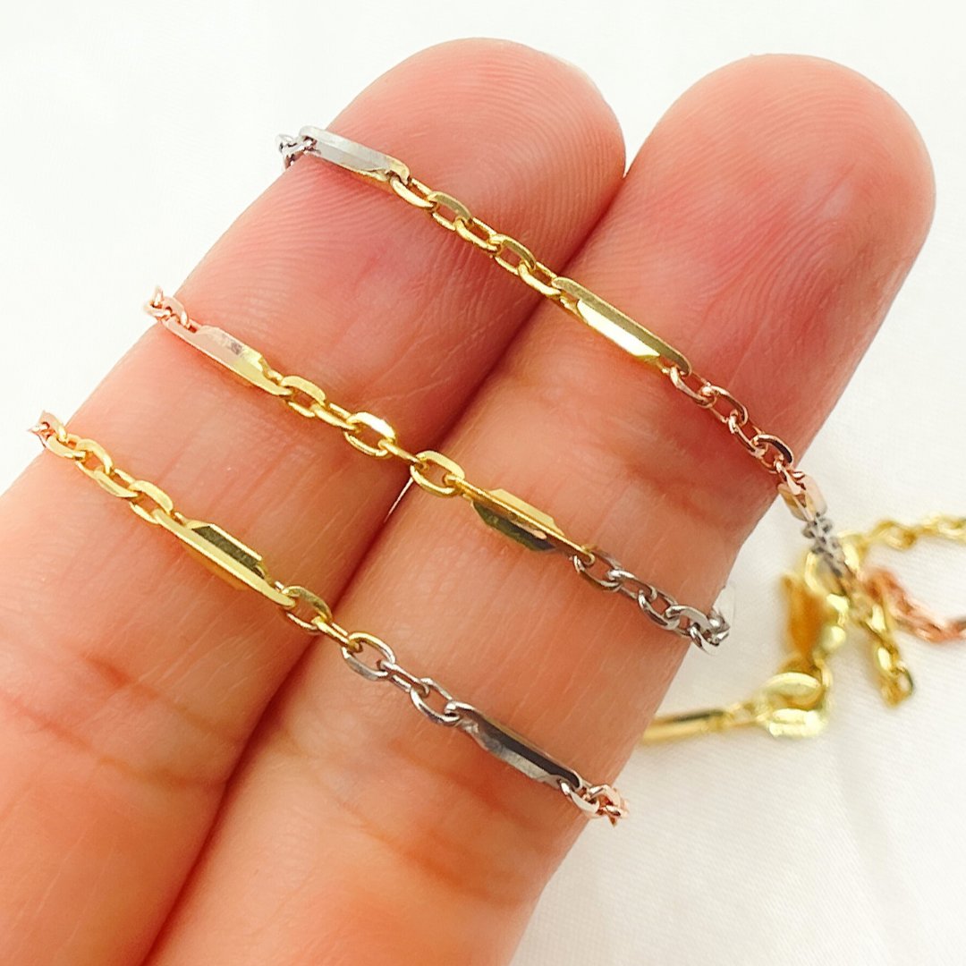 050R22BQT4P2L603. 14k Solid Gold Tri-Color Bar Chain