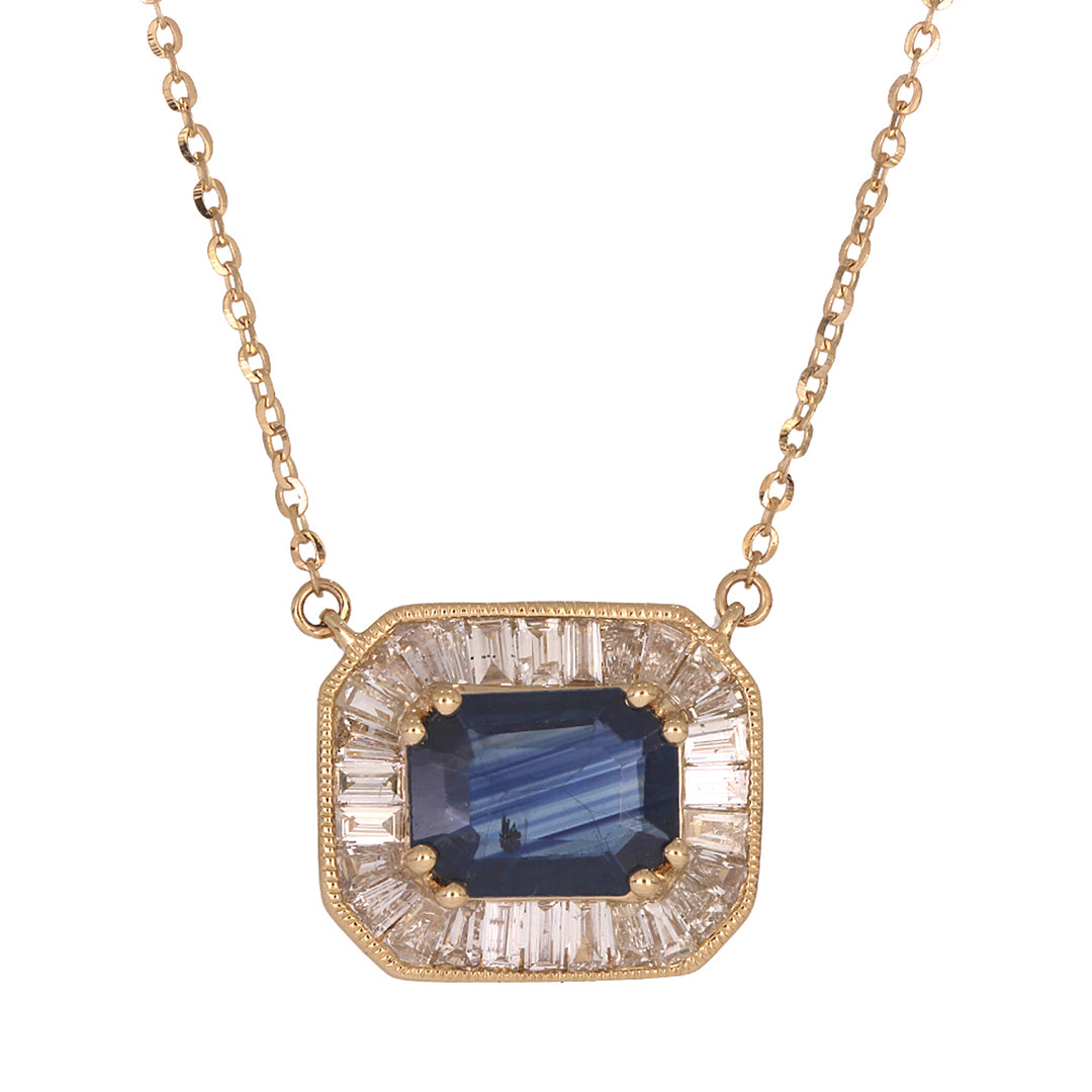 CN97216. 14K Solid Gold Octagon Gemstone Fancy Tiny Necklace