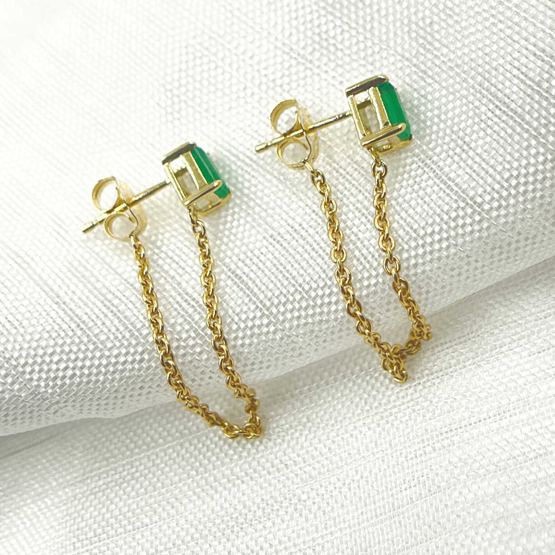 14K Gold Emerald Rectangle Chain Earrings. EFI52161EM