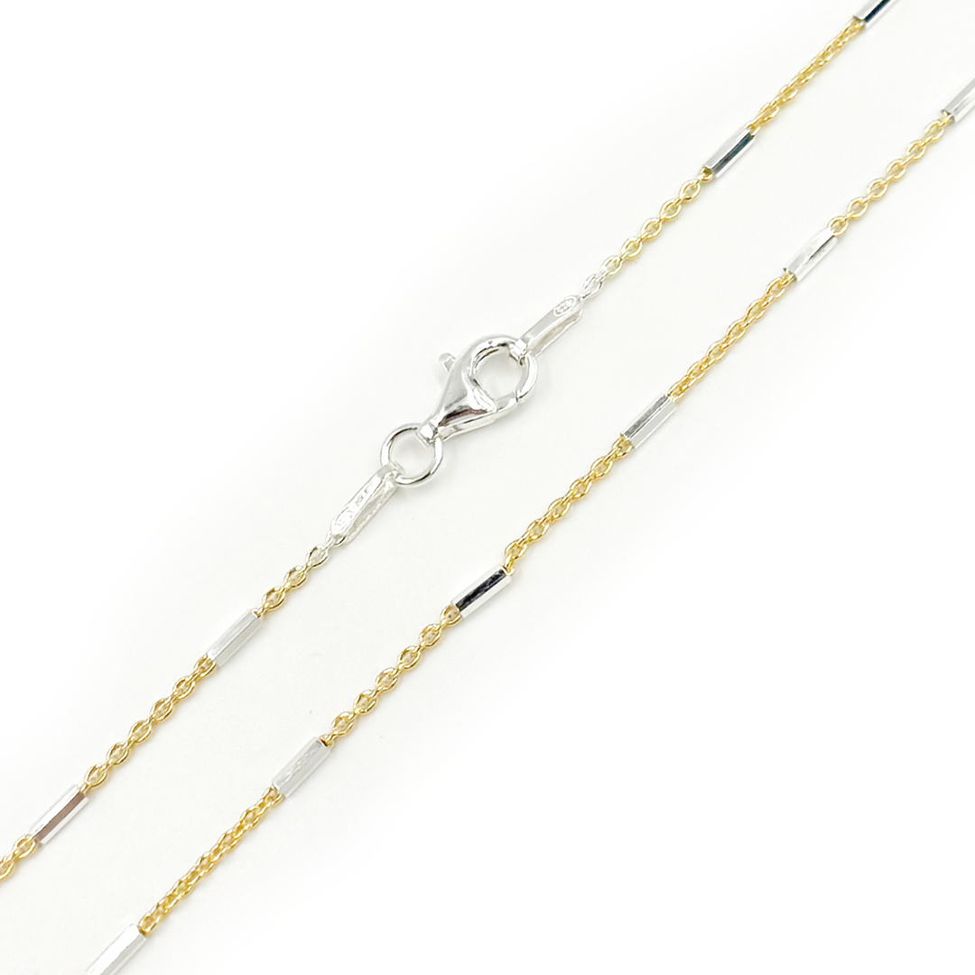 Silver Gold Plate Satellite Chain with Silver Tube Necklace