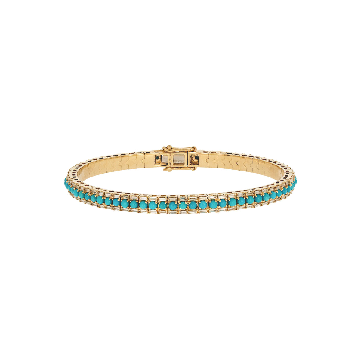 BNL68438. 14K Solid Yellow Gold Baguette Diamond and Gemstone Bangle