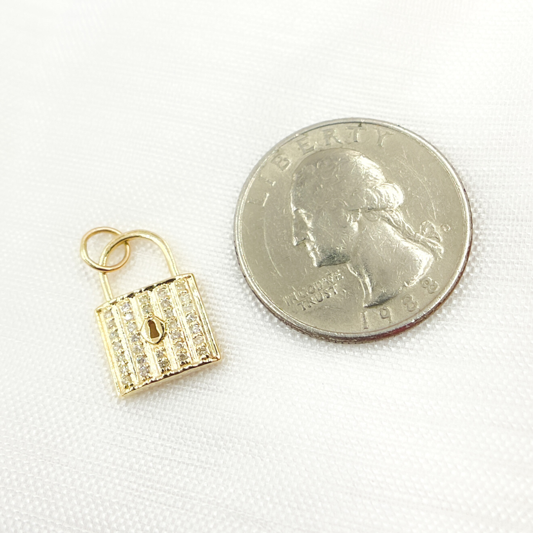 14K Solid Gold Diamond Lock Charm. GDP465