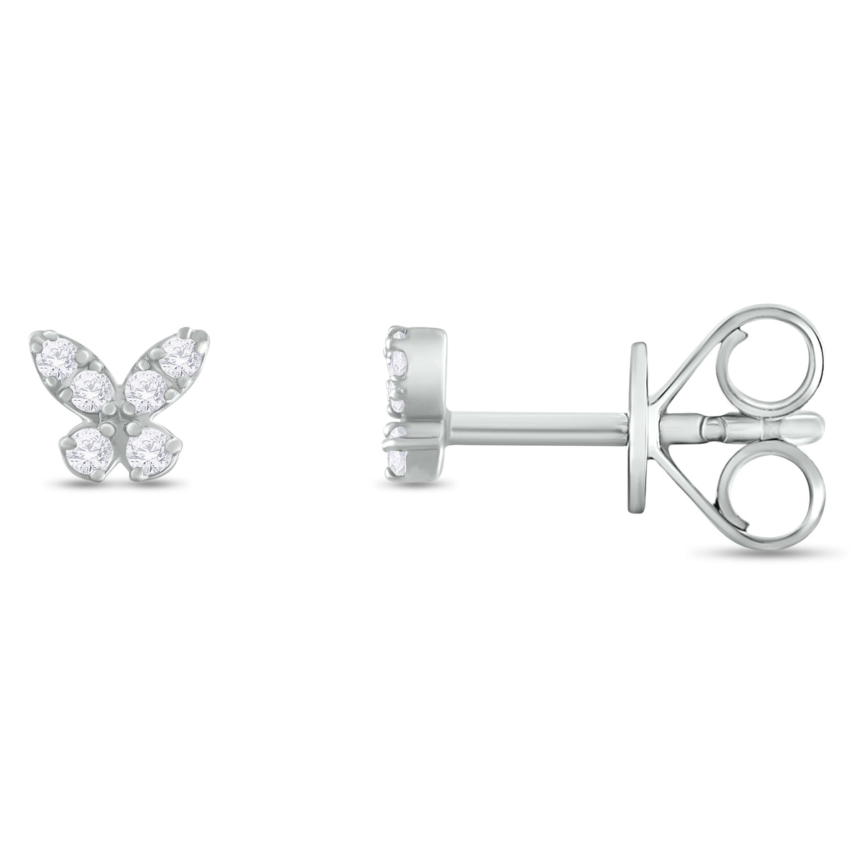 14K Solid Gold Diamond Butterfly Studs white