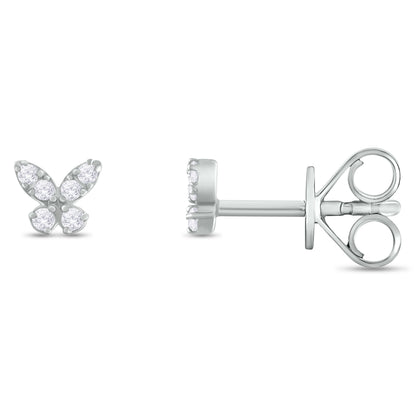 14K Solid Gold Diamond Butterfly Studs white