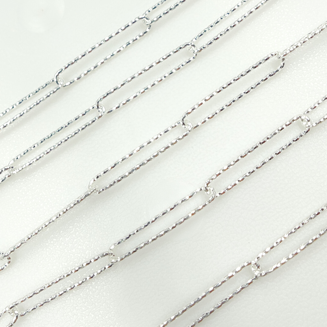 925 Sterling Silver Diamond Cut Paperclip Link Chain. V2SS