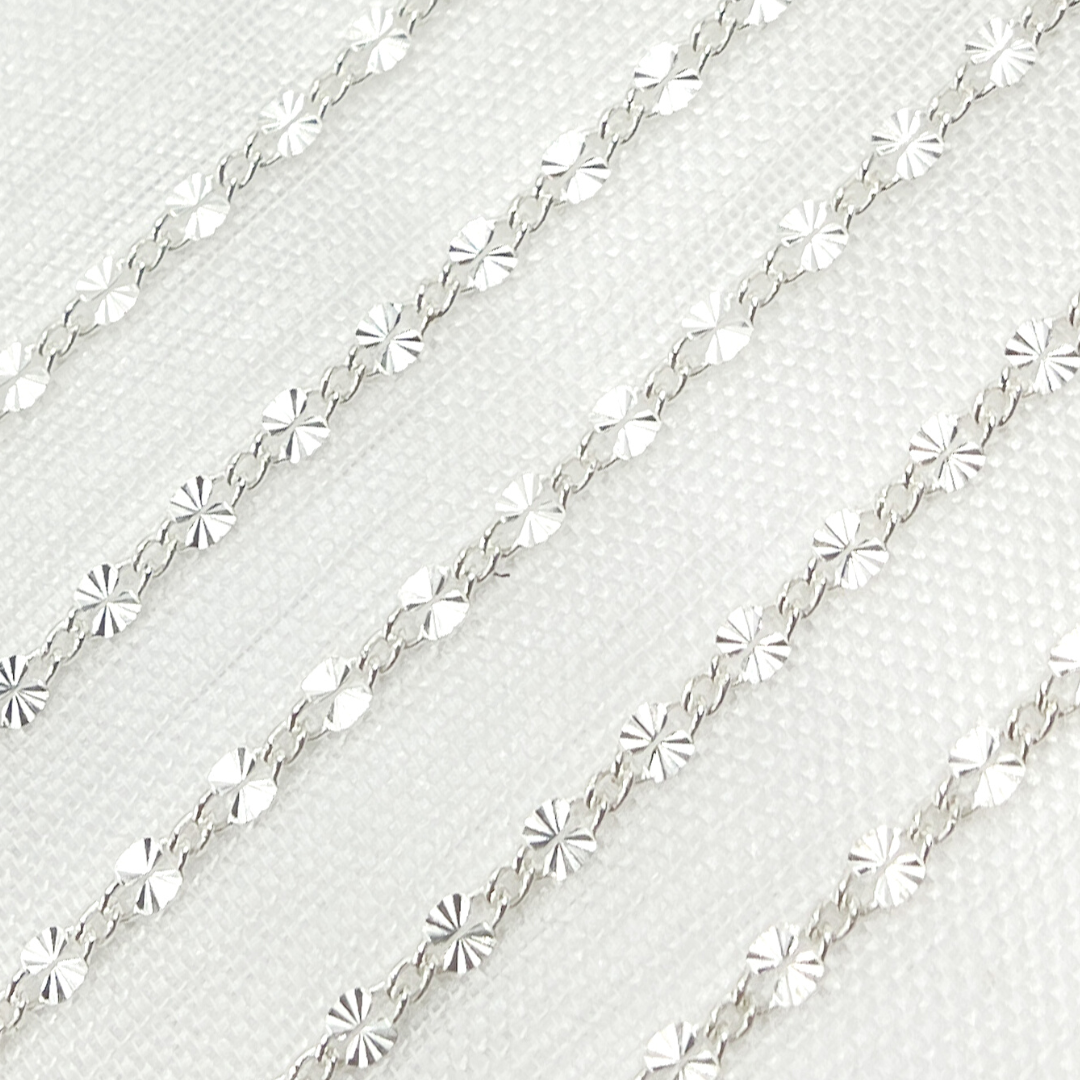 V186SS. Sterling Silver Diamond Cut Flat Marina Link Chain