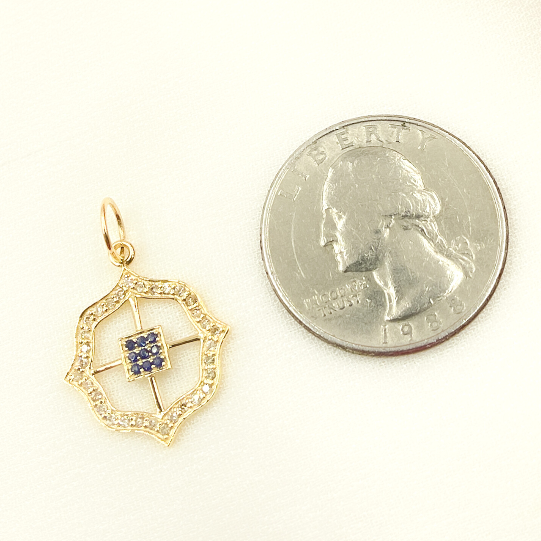 14K Solid Gold Diamond Charm. Available in (Ruby & Blue Sapphire). GDP273