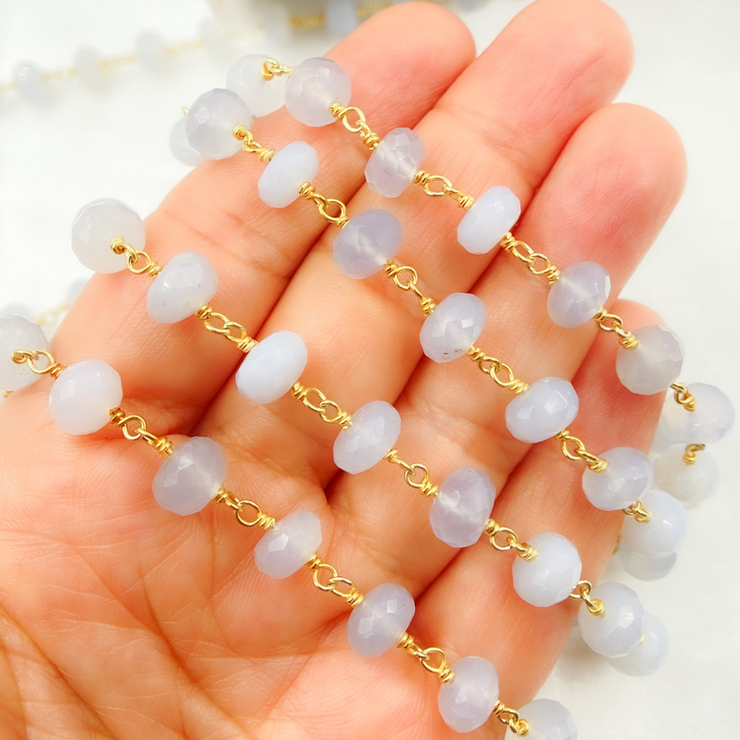 Natural Chalcedony Gold Plated Wire Chain.