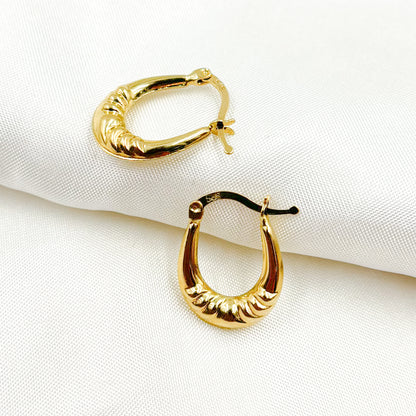 GER180. 14K Solid Gold Croissant Hollow Hoops