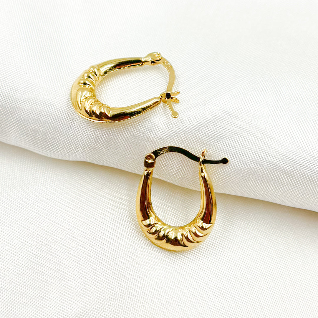 GER180. 14K Solid Gold Croissant Hoops