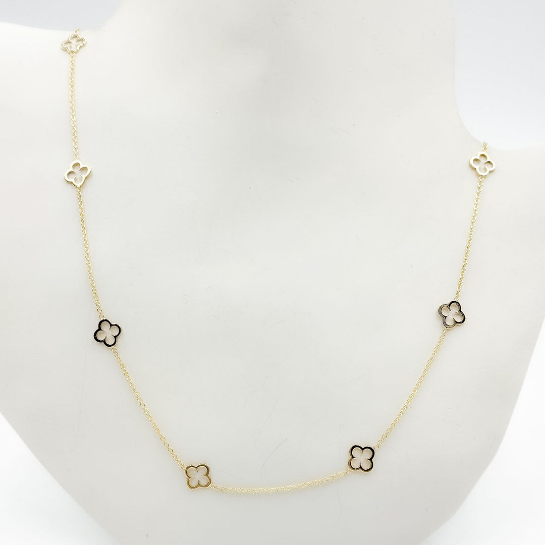 NKSET742. 14k Solid Yellow Gold Clover Link Necklace