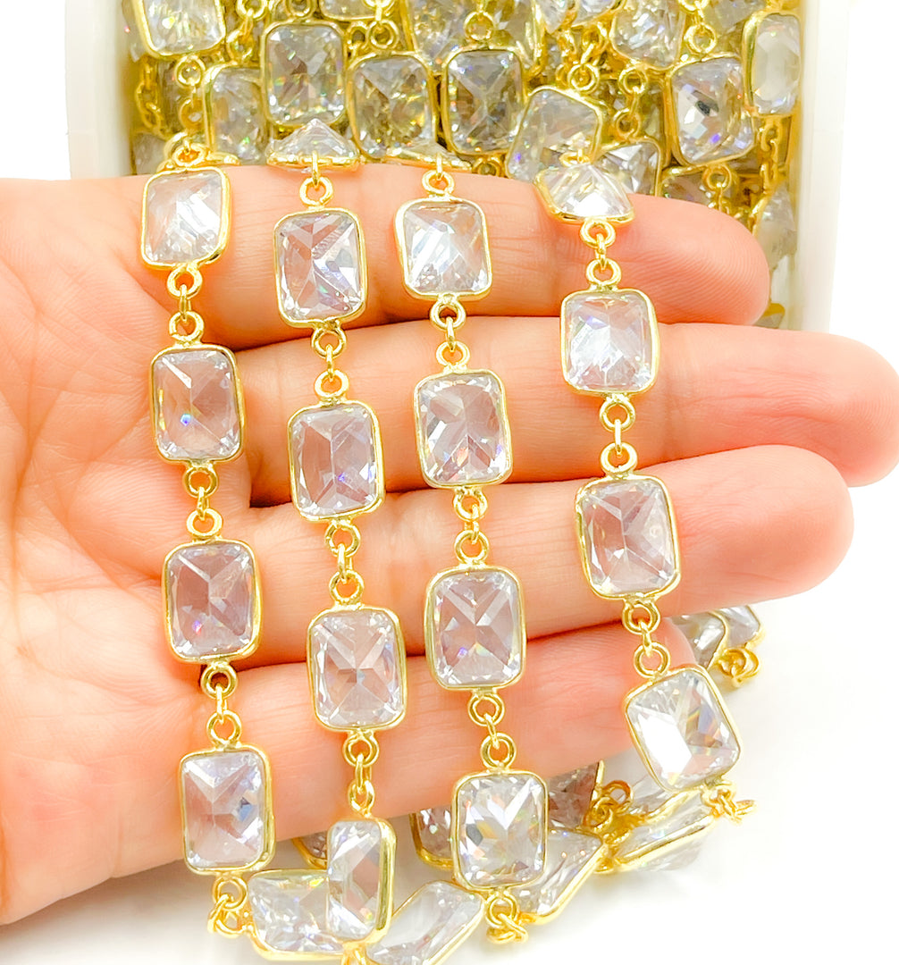 CZ32. Cubic Zirconia Rectangular Shape Bezel Chain
