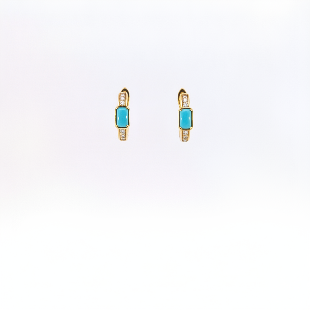 CE97352TQ5X3. 18K Solid Gold Diamond & Turquoise Earrings