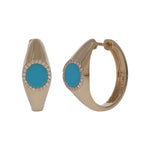 Load image into Gallery viewer, DER04116TQ. 14K Solid Gold Turquoise and Diamond Hoops