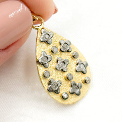 Diamond Sterling Silver Drop Flower Pendant
