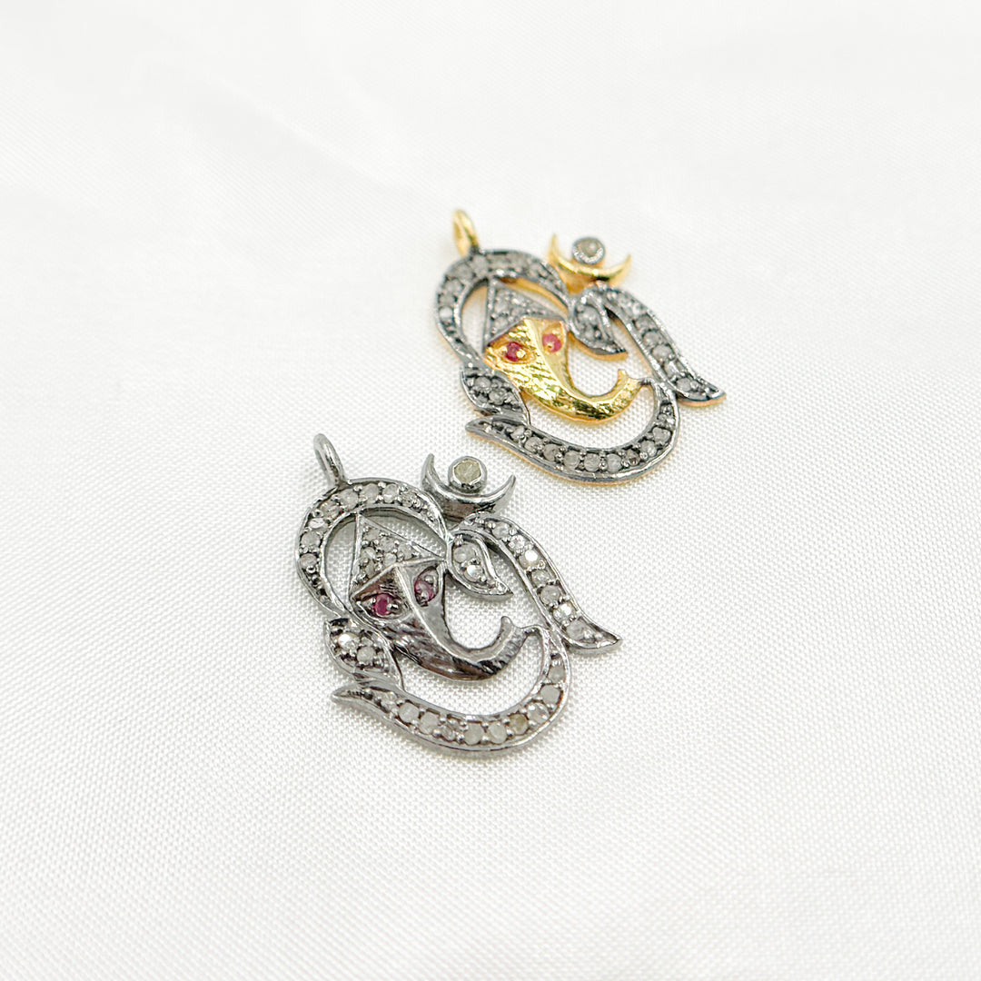 DC1014. Diamond Sterling Silver OM Symbol Pendant with Ruby