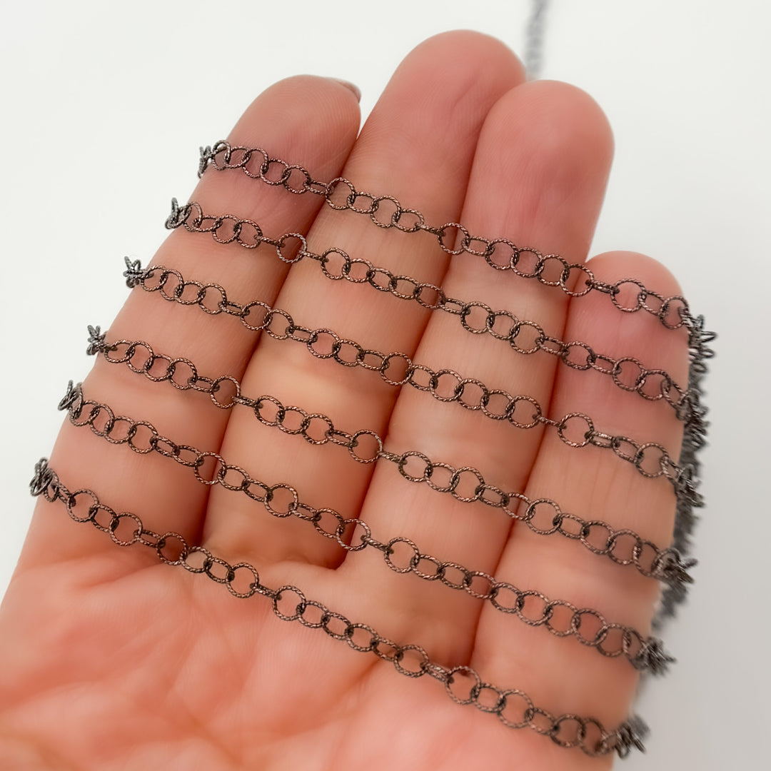 V265BR. Black Rhodium Sterling Silver Twisted Cable Chain